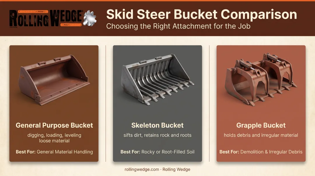Comparison of general purpose skeleton and grapple bucket types
