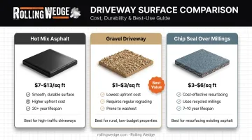 comparison infographic of asphalt millings hot mix asphalt and gravel driveways