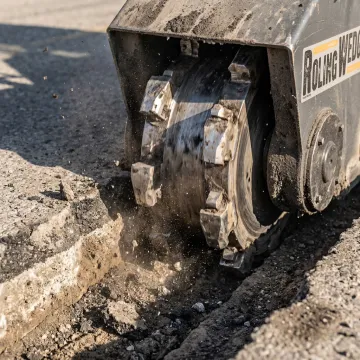 Precision milling tool cutting asphalt and concrete