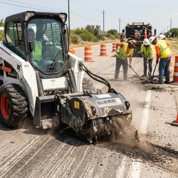 Skid steer milling pavement in Texas