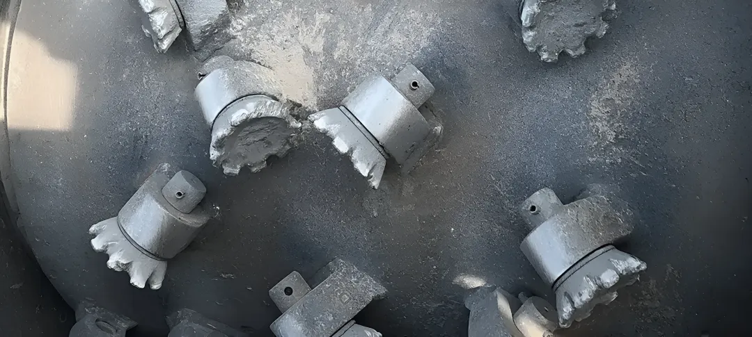 Milling machine cutting through reinforced concrete