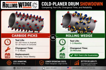 Carbide pick versus rolling wedging drum tool life comparison