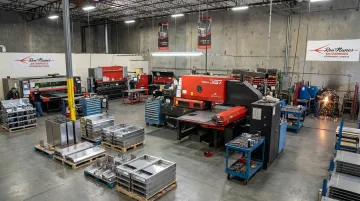 Precision metal fabricator producing custom rack chassis components in manufacturing facility