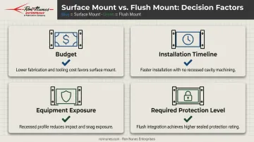 Surface mount versus flush mount panel decision factors comparison chart