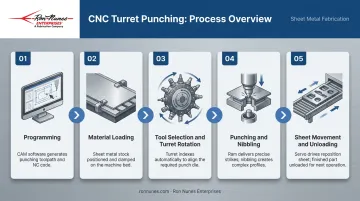 5-step CNC turret punching process flow from programming to unloading