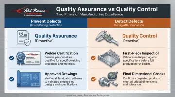 QA versus QC comparison chart showing purpose timing and examples