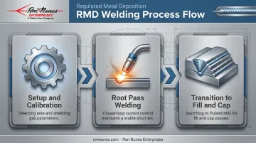 Three-step RMD welding process flow from setup to fill and cap