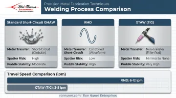 Comparison of standard short-circuit GMAW RMD and GTAW welding processes