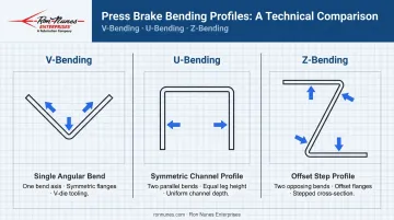 V-bending U-bending and Z-bending profile comparison side-by-side infographic