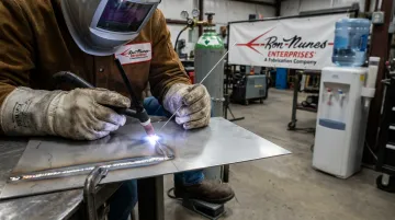 TIG welder performing three-way torch filler rod and foot pedal coordination