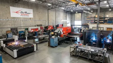 Ron Nunes Enterprises fabrication facility showing welding stations and finishing equipment