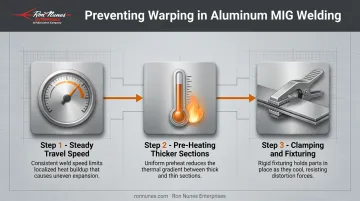 3-step aluminum MIG welding warping prevention technique infographic