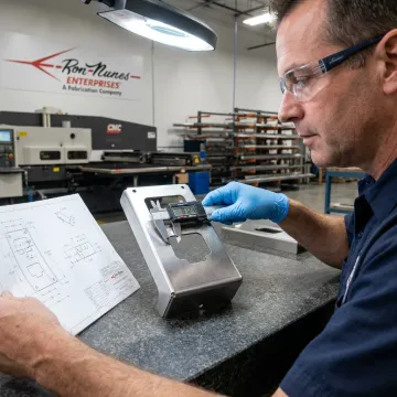 Technician reviewing laser cut medical metal parts