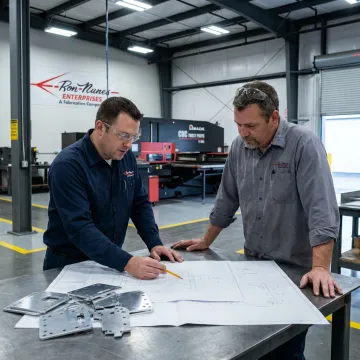 Fabricator reviewing metal part drawings