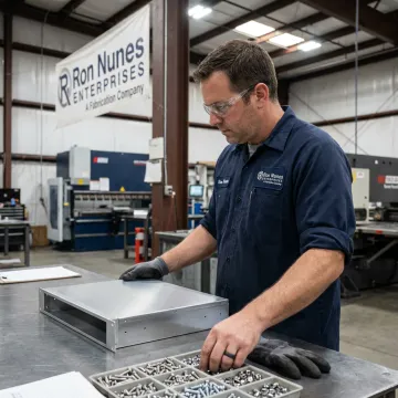 Technician assembling precision metal parts