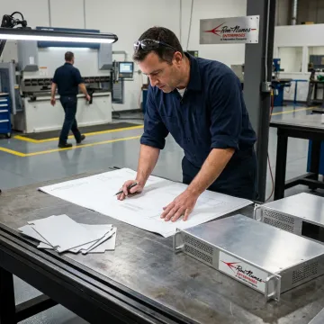 Engineer reviewing OEM fabrication drawings