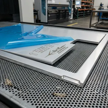 Laser-cut anodized aluminum sheet