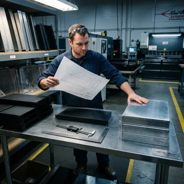 Technician reviewing coated metal parts