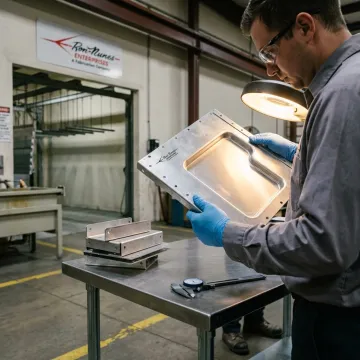Metal parts being inspected before coating