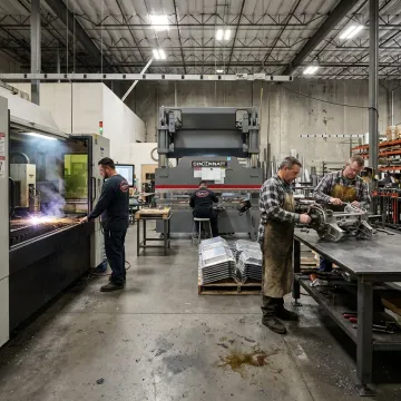 Metal fabrication process with cutting and forming equipment