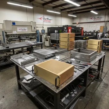 Custom metal fabrication shop with welded and formed components