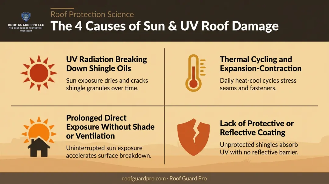 4 causes of sun and UV roof damage in Arizona infographic