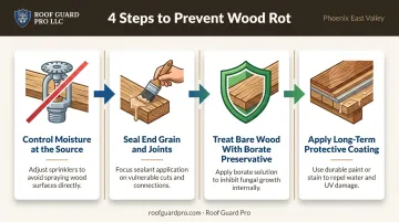 Four-step wood rot prevention process from moisture control to protective coating