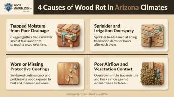Four common causes of wood rot in Arizona backyards infographic
