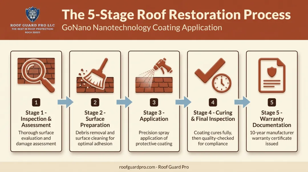5-step roof restoration process from inspection to warranty documentation