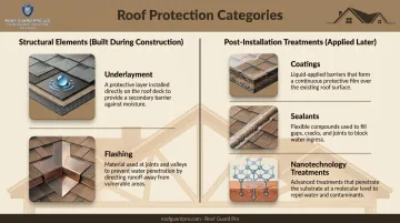 Structural roof elements versus post-installation protective treatments comparison diagram