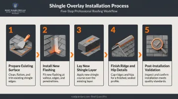 5-step shingle overlay installation process from prep to validation