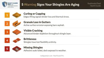 Five asphalt shingle aging warning signs homeowners should watch for infographic