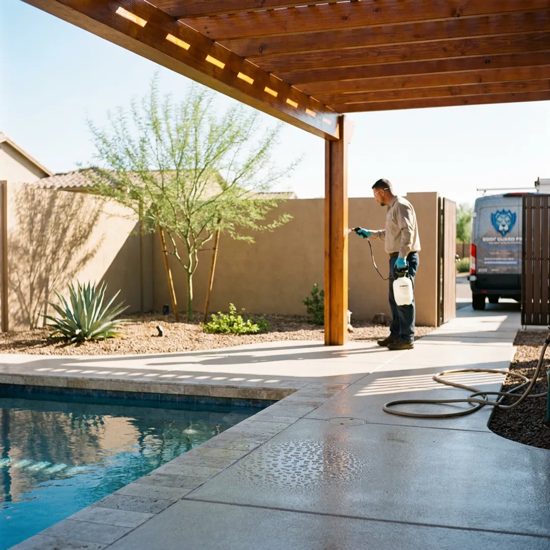 Protected concrete patio and exterior wood surfaces