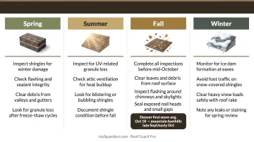 Colorado four-season asphalt shingle roof maintenance schedule by priority actions