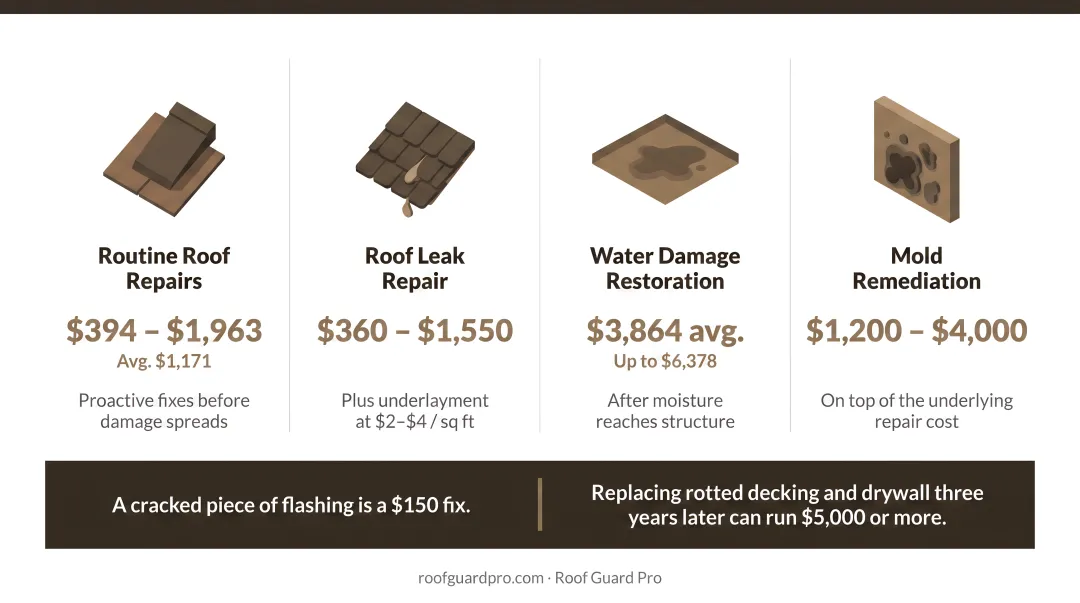 Roof repair cost comparison from minor fixes to major water damage restoration