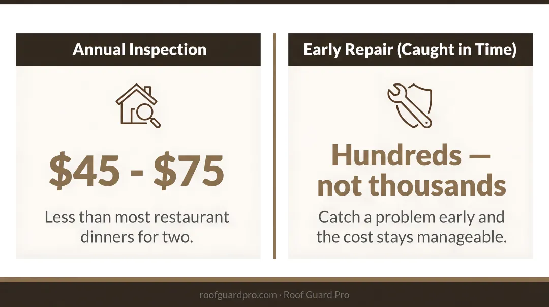 Roof maintenance cost comparison from inspection to full replacement infographic