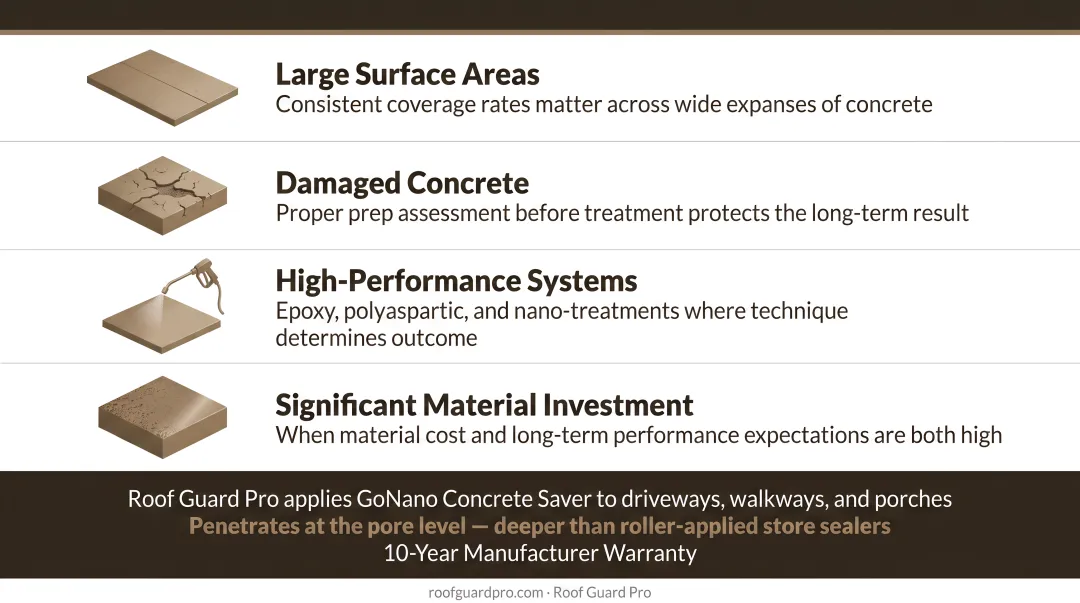 Professional contractor applying GoNano Concrete Saver treatment to residential driveway