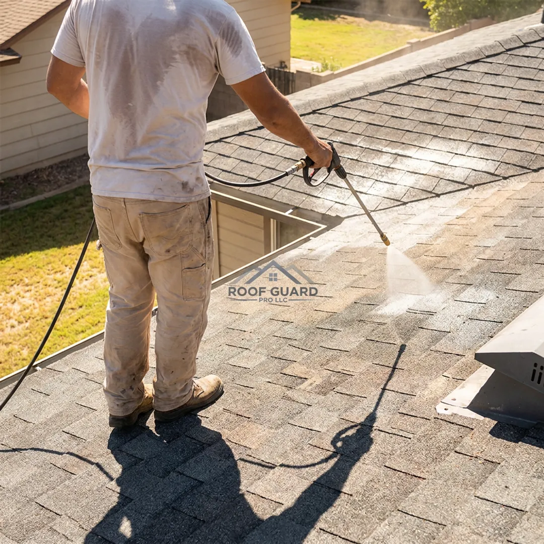Residential shingle roof protected by Roof Guard Pro