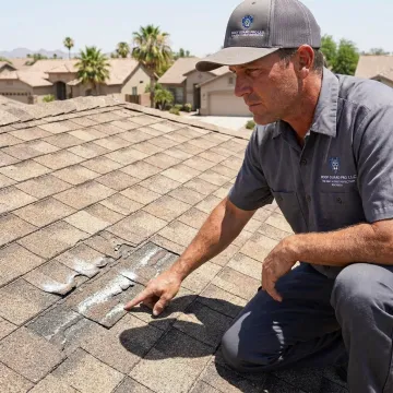 Contractor inspecting Arizona roof shingles