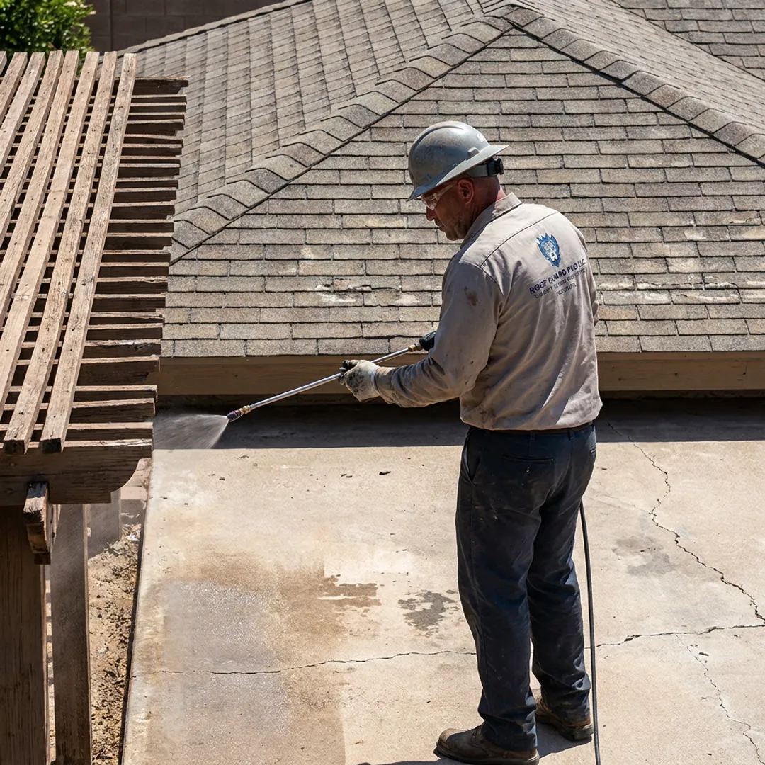 Technician applying protective coating to exterior surface
