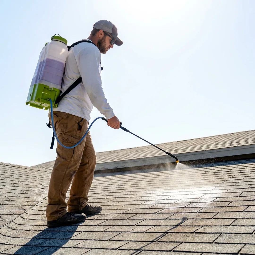 Technician applying protective coating to an Arizona roof