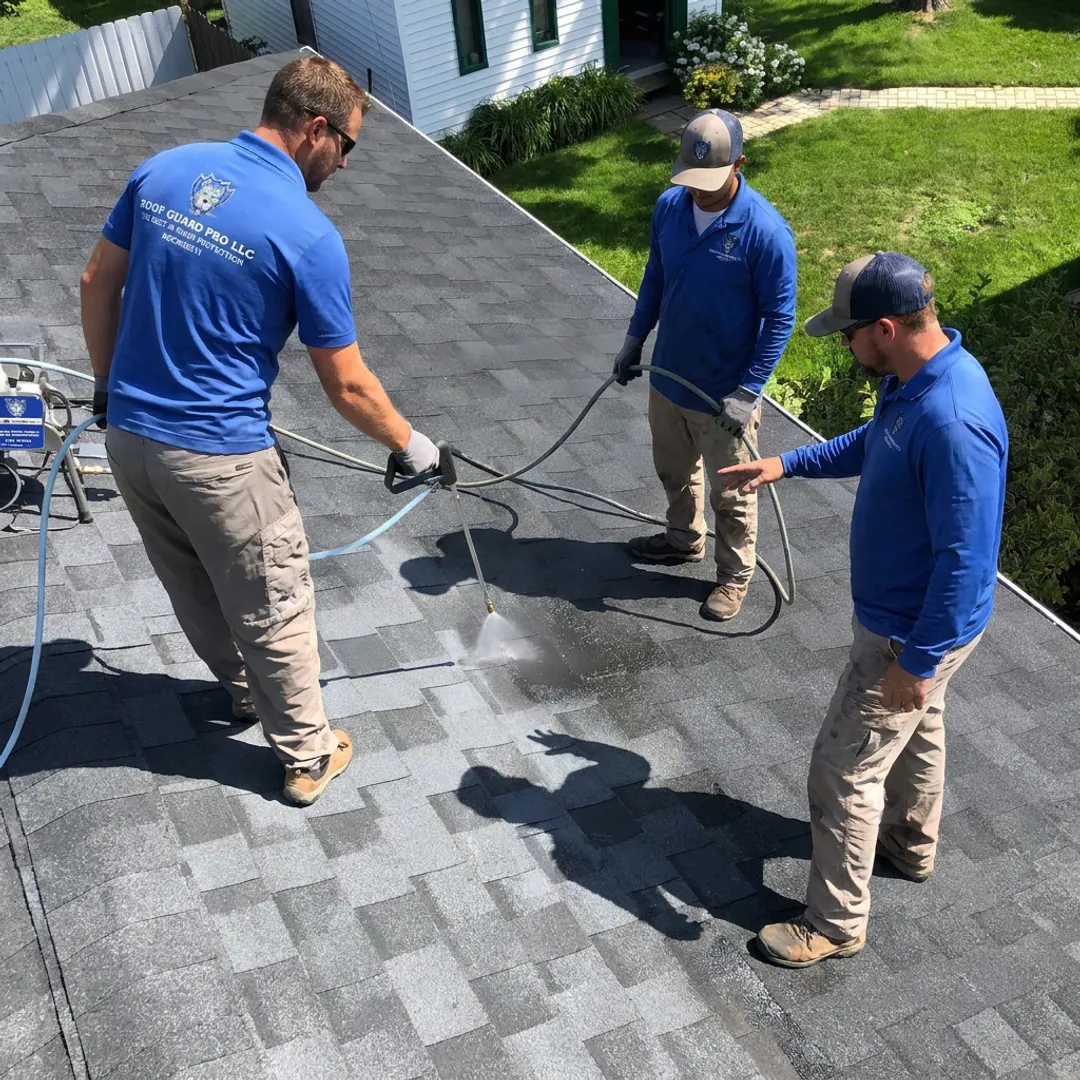 Roof coating application on asphalt shingles