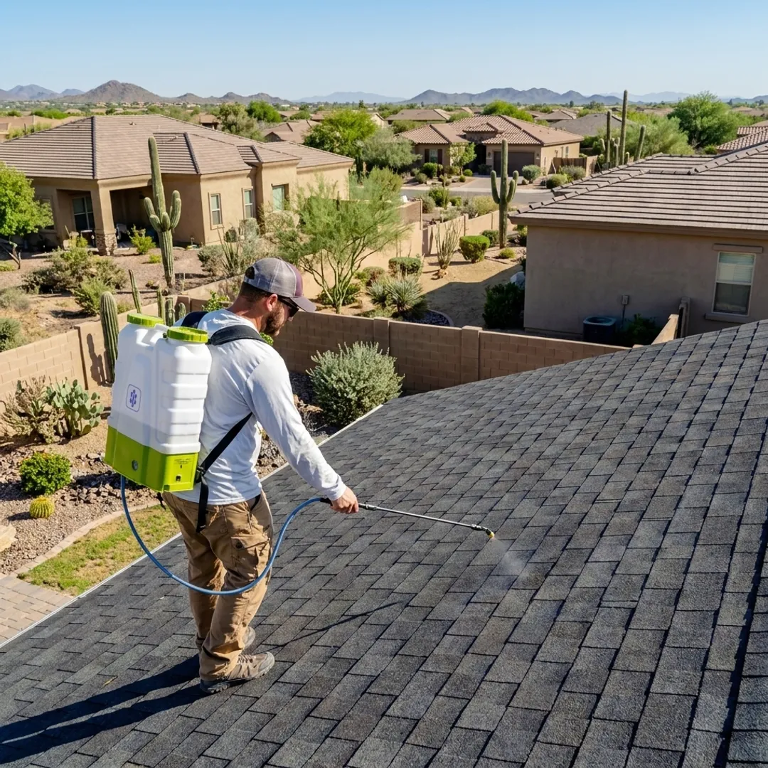 Protective coating applied to shingled roof