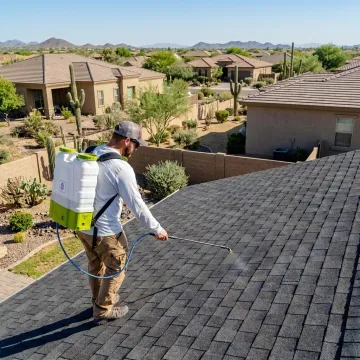 Protective coating applied to shingled roof