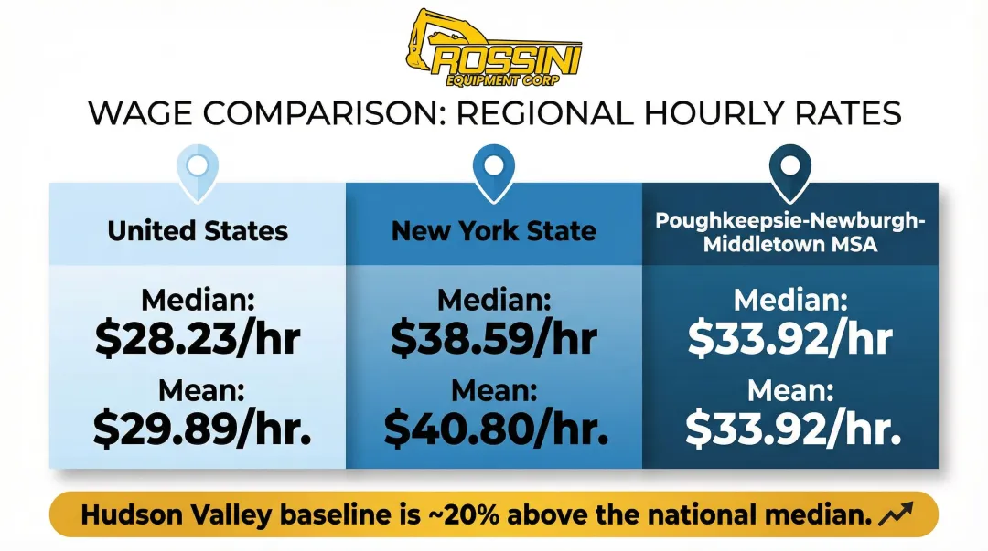 Regional excavator operator wage comparison table United States New York Hudson Valley