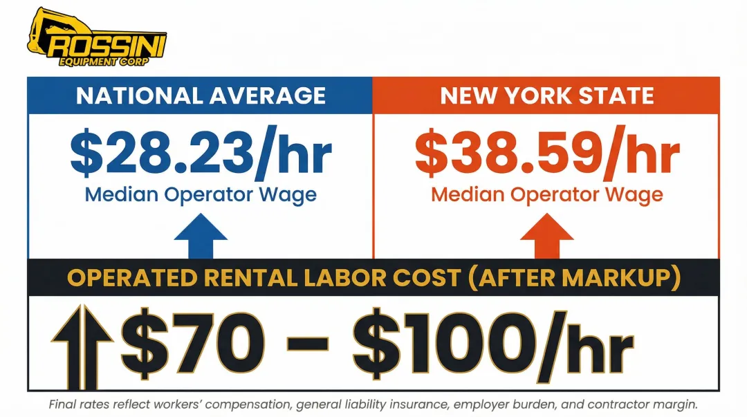 New York versus national excavator operator wage comparison cost breakdown infographic