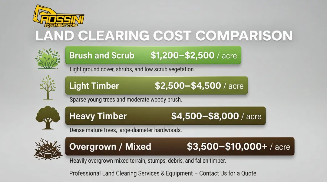 New York land clearing cost per acre by vegetation type four-tier breakdown