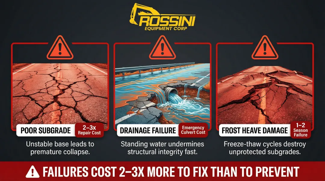 Three common mid-project access road failures and their repair cost multipliers