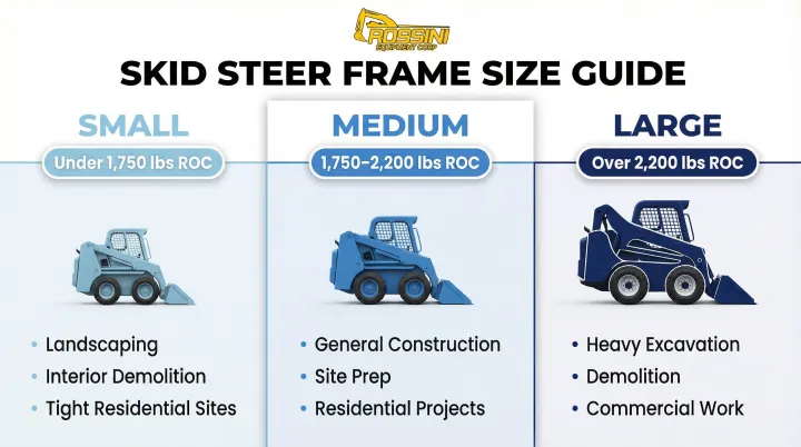 Skid steer frame size comparison chart ROC applications and use cases
