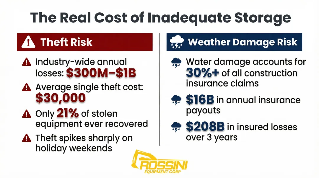 Construction equipment theft and weather damage financial risk statistics side-by-side comparison